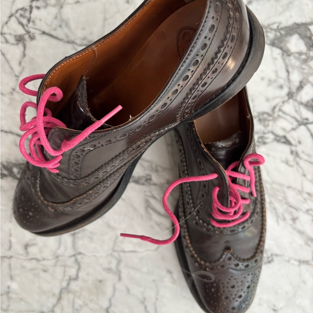 Church's Dark Brown Leather Oxfords with Pink Laces
